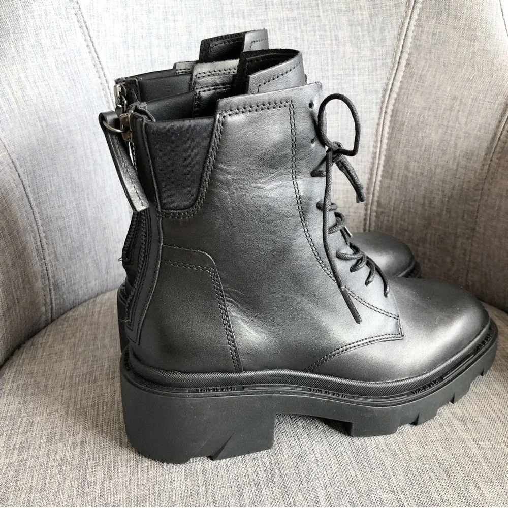 NWOT ASH Moody black leather lace up rear zipper chunky lug sole ankle boots 8 - Picture 5 of 15